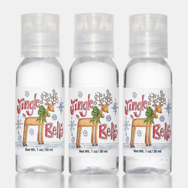 Cute Christmas Reindeer, Jingle Bells Snowflakes Hand Sanitizer (Set)