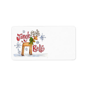 Cute Christmas Reindeer, Jingle Bells Snowflakes Label