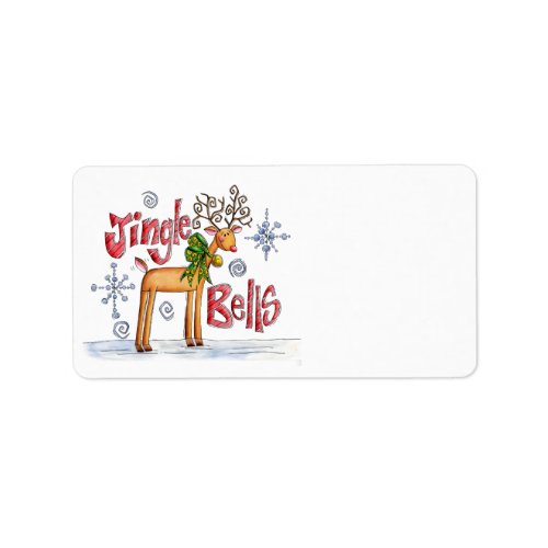 Cute Christmas Reindeer Jingle Bells Snowflakes Label