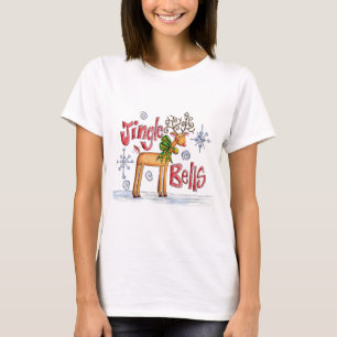 Cute Christmas Reindeer, Jingle Bells Snowflakes T-Shirt