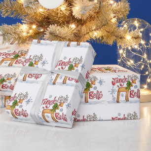 Cute Christmas Reindeer, Jingle Bells Snowflakes Wrapping Paper