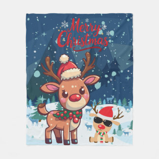 Cute Christmas Reindeer Kids Blanket