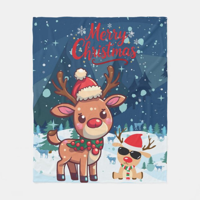 Cute Christmas Reindeer Kids Blanket (Front)