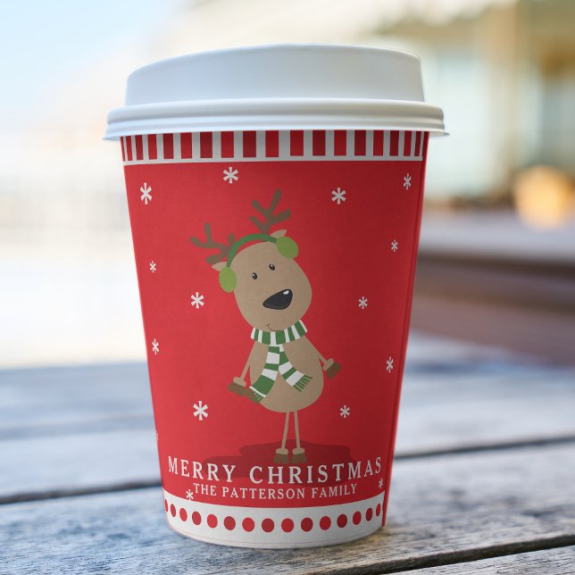Cute Christmas Reindeer Kids Winter Personalized Paper Cups (Creator Uploaded)