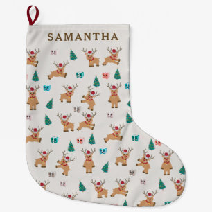 Cute Christmas Reindeer Large Christmas Stocking