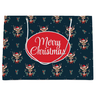 Cute Christmas Reindeer Large Gift Bag