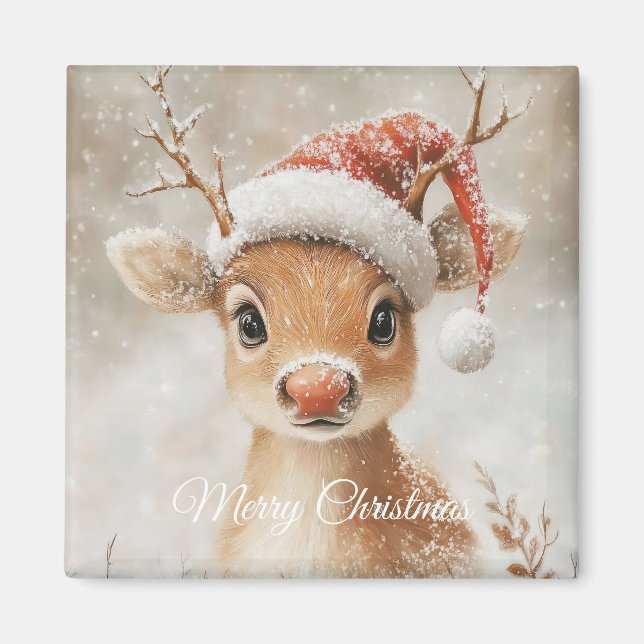 Cute Christmas Reindeer Magnet (Front)