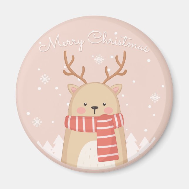 Cute Christmas Reindeer Magnet (Front)