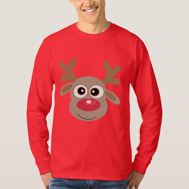 Cute Christmas Reindeer Novelty Ugly Red  T-Shirt (Front)