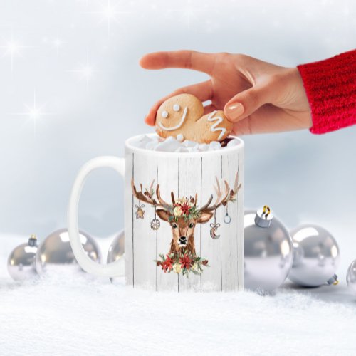 Cute Christmas Reindeer Ornaments  Rustic Wood Coffee Mug