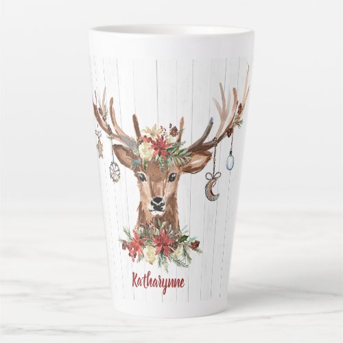 Cute Christmas Reindeer Ornaments  Rustic Wood Latte Mug