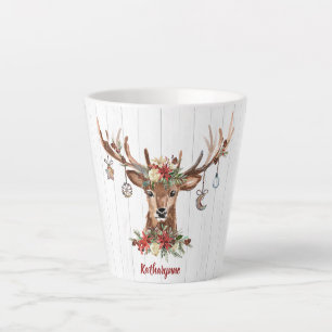 Cute Christmas Reindeer Ornaments Rustic Wood Latte Mug