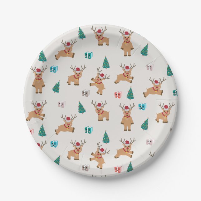 Cute Christmas Reindeer  Paper Plates (Front)