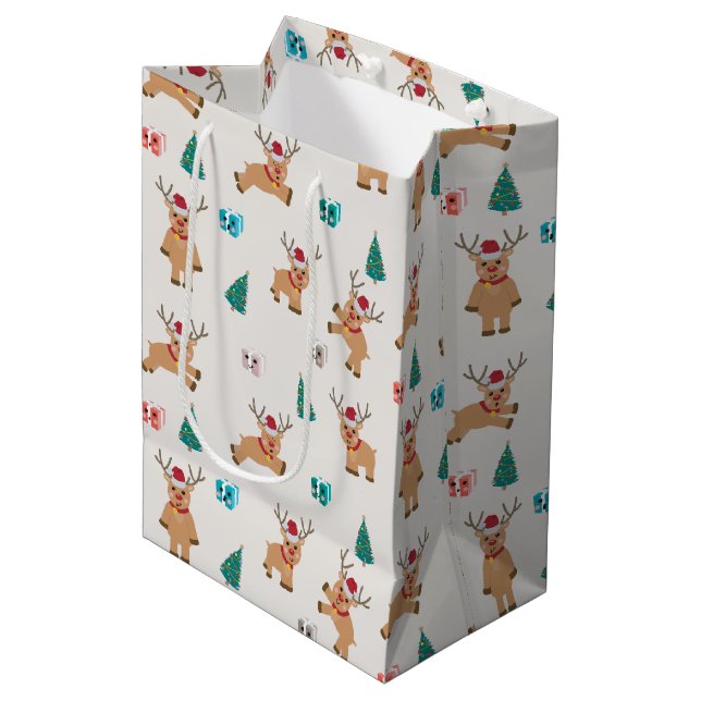 Cute Christmas Reindeer Pattern Medium Gift Bag (Front Angled)