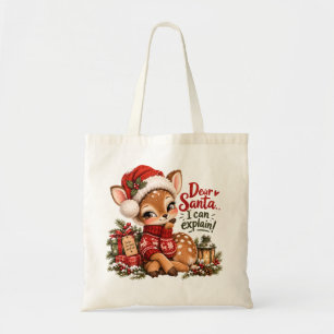 Cute Christmas Reindeer Personalized Canvas Tote Bag