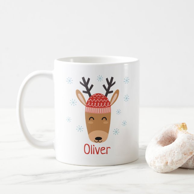 Cute Christmas Reindeer Personalized Christmas Mug (With Donut)