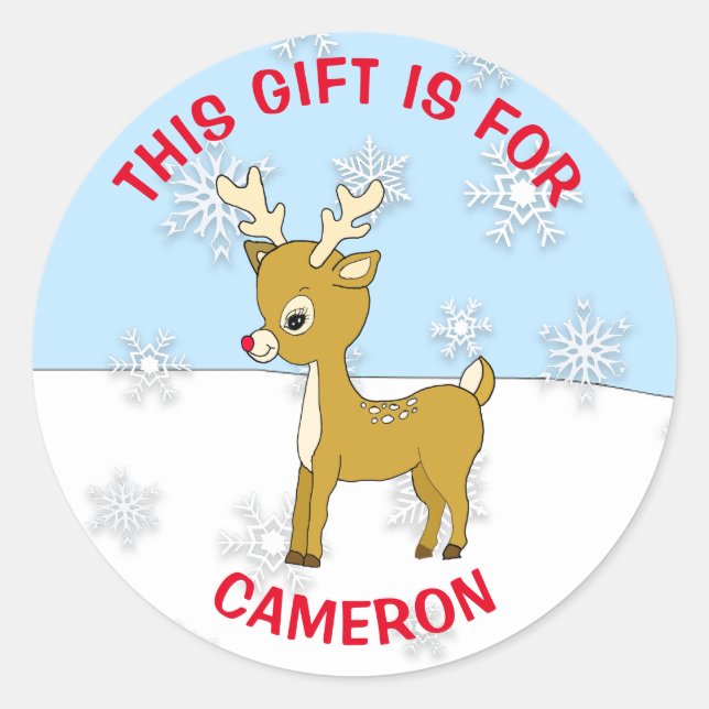 Cute Christmas Reindeer Personalized Gift Tag (Front)