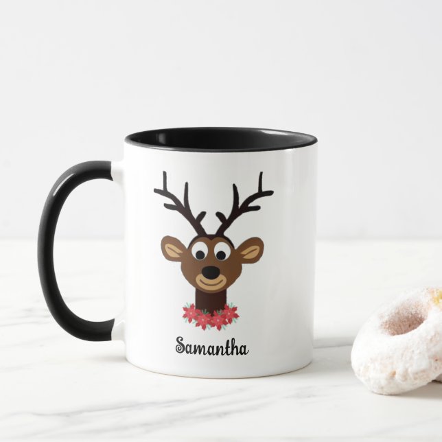 Cute Christmas Reindeer Personalized Your Name Mug (With Donut)