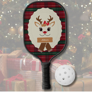 Cute Christmas Reindeer Pickleball Paddle For Her