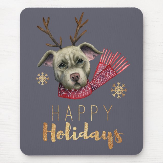 Cute Christmas Reindeer Pit Bull Terrier Dog Mouse Pad (Front)
