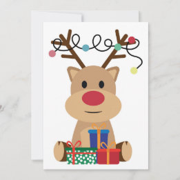 Cute Christmas Reindeer Red Nose Lights and Gifts Holiday Card