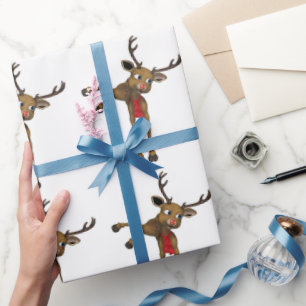  Cute Christmas Reindeer Red Nose Wrapping Paper
