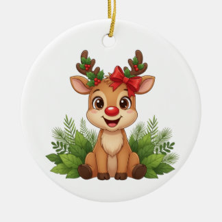Cute Christmas Reindeer, Reindeer Holiday  Ceramic Ornament