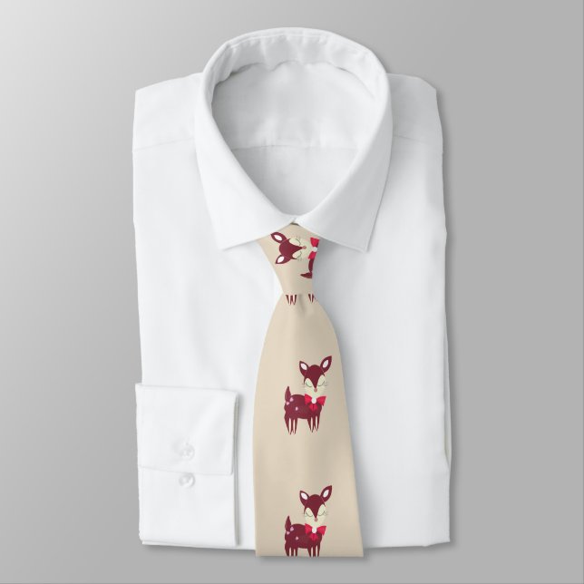 Cute Christmas Reindeer Repeat Pattern Neck Tie (Tied)