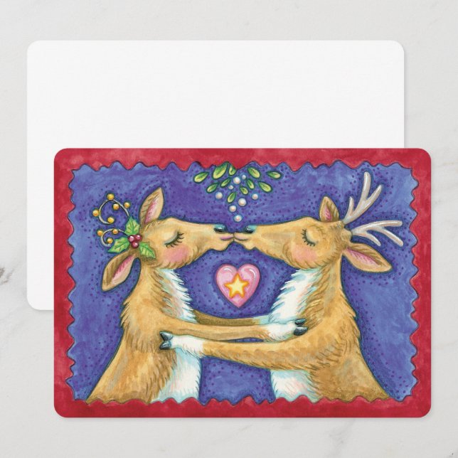 Cute Christmas Reindeer Romantic Kiss Invitation (Front/Back)