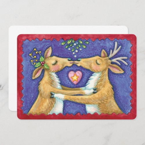 Cute Christmas Reindeer Romantic Kiss Invitation