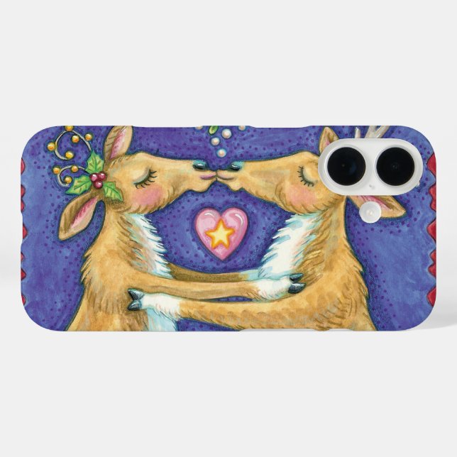 Cute Christmas Reindeer, Romantic Kiss w Mistletoe Case-Mate iPhone Case (Back (Horizontal))