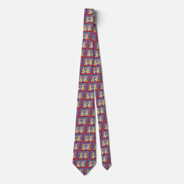 Cute Christmas Reindeer, Romantic Kiss w Mistletoe Neck Tie (Front)