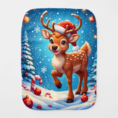 Cute Christmas Reindeer Santa Hat Candy Canes Baby Burp Cloth