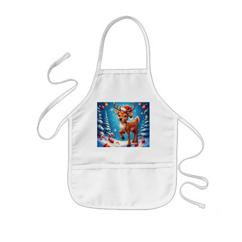 Cute Christmas Reindeer Santa Hat Candy Canes Kids' Apron
