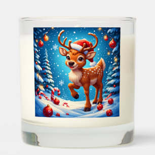 Cute Christmas Reindeer Santa Hat Candy Canes Scented Candle