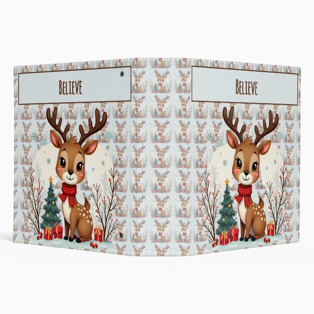Cute Christmas Reindeer Scene Snowy Forest 3 Ring Binder (Background)