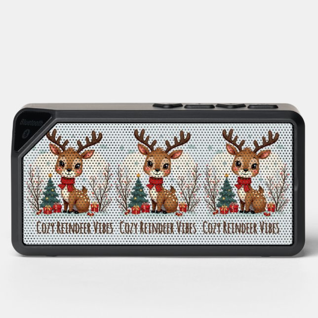 Cute Christmas Reindeer Scene Snowy Forest Bluetooth Speaker (Front)
