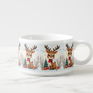 Cute Christmas Reindeer Scene Snowy Forest Bowl