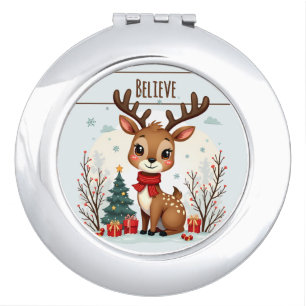 Cute Christmas Reindeer Scene Snowy Forest Compact Mirror