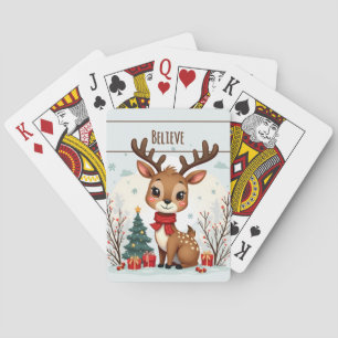 Cute Christmas Reindeer Scene Snowy Forest Poker Cards