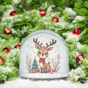 Cute Christmas Reindeer Scene Snowy Forest Snow Globe