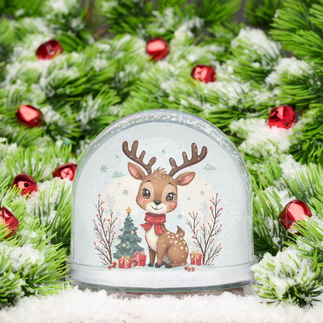 Cute Christmas Reindeer Scene Snowy Forest Snow Globe (Christmas)