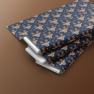 Cute Christmas Reindeer Seamless Pattern   Blue Fabric