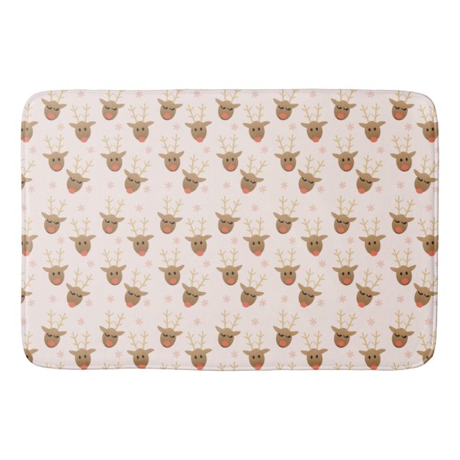 Cute Christmas Reindeer Snowflakes Pattern Bath Mat (Front)