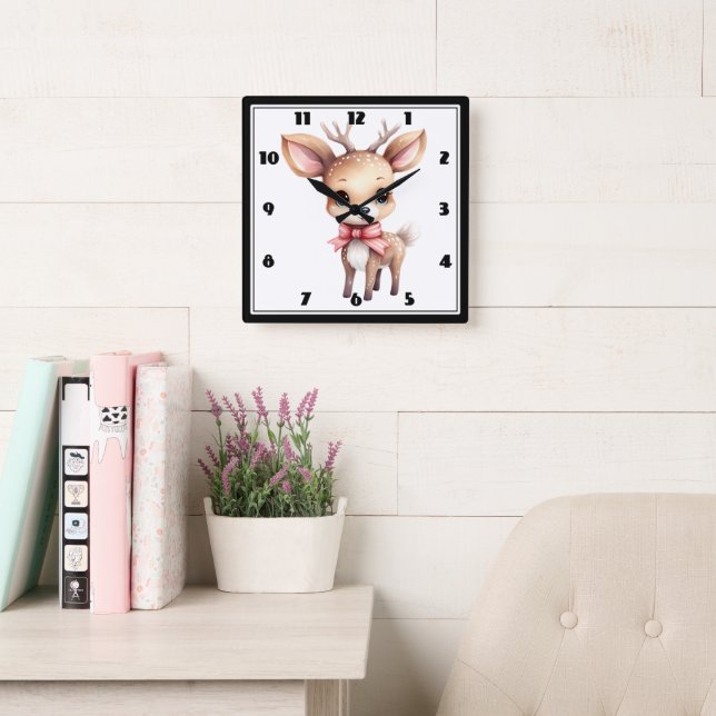 Cute Christmas Reindeer Square Wall Clock (Reading Room)