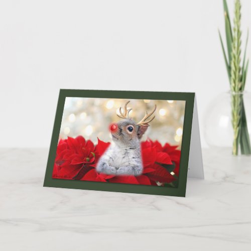 Cute Christmas Reindeer Squirrel Holiday Card