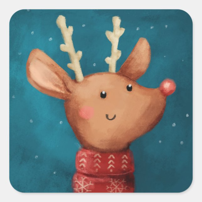 Cute Christmas Reindeer Sticker (Front)