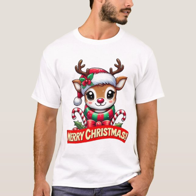 Cute Christmas Reindeer T-Shirt (Front)