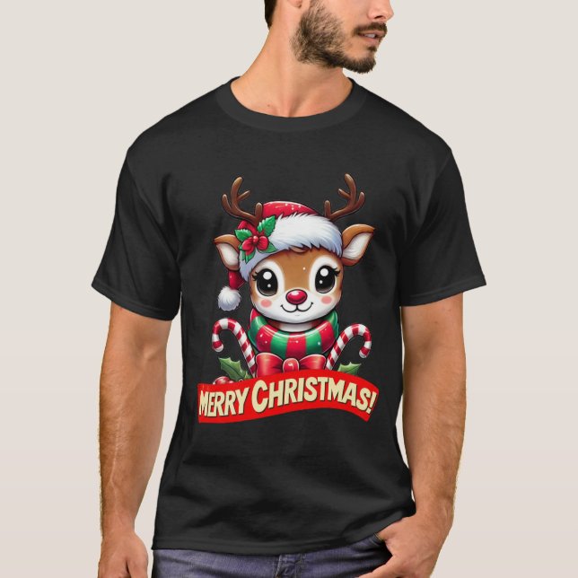 Cute Christmas Reindeer T-Shirt (Front)