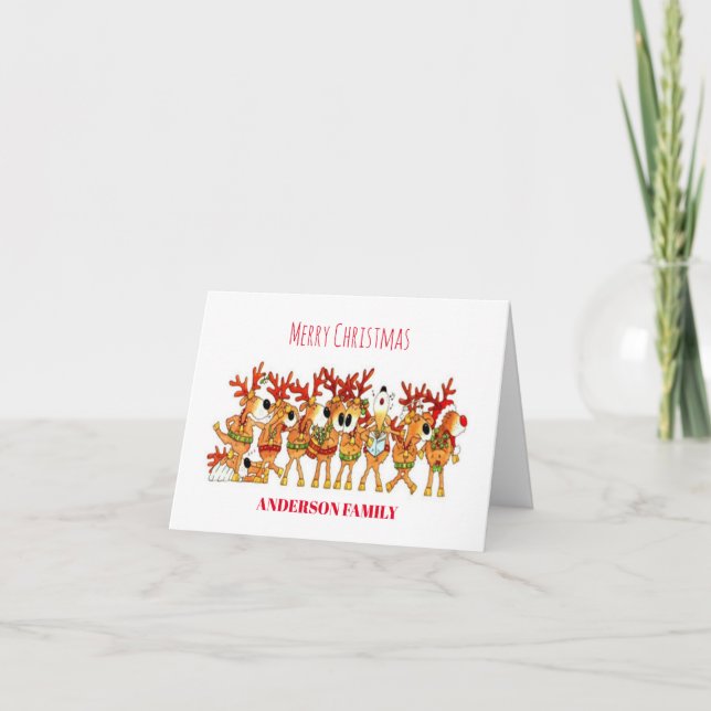 Cute Christmas Reindeer That Are Singing Card (Front)